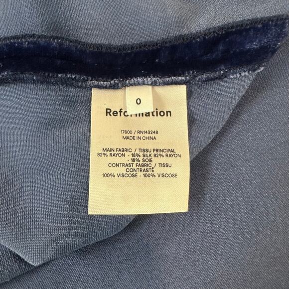 REFORMATION Navy Sleeveless Midi Dress Velvet Square Neck High Slit Danube NWT - Picture 12 of 14